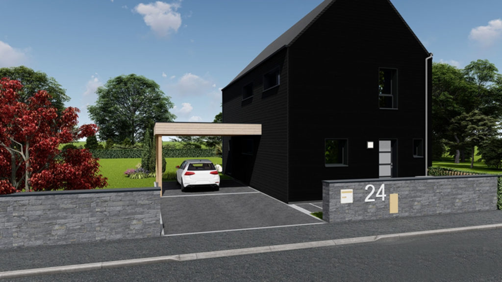 Plan maison bois contemporaine et toit double pente