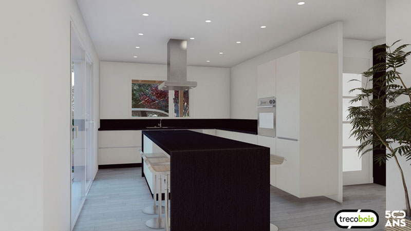 Plan maison bois à toit plat et étage