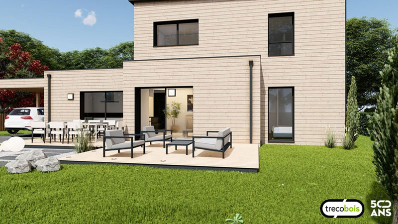 Plan maison bois à toit plat et étage