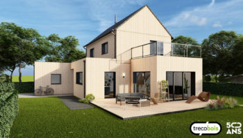 Plan maison bois et toit double pente ardoise