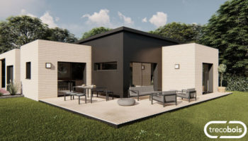 Plan de maison plain-pied en bois mixte