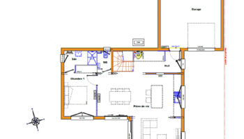 Plan de maison bois familiale à étage et toit plat