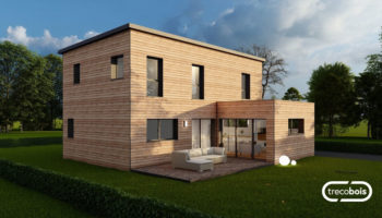 Plan de maison bois familiale à étage et toit plat