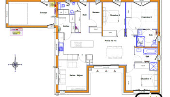 Plan de maison bois de plain-pied moderne