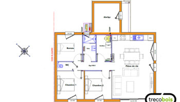 Plan petite maison plain-pied bois et toit plat