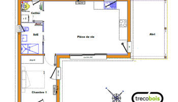 Plan petite maison bois de vacances de plain-pied