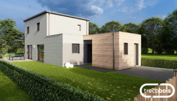 Plan maison bois bicolore 100m² à étage