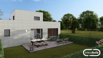 Plan maison bois contemporaine mixte et bicolore