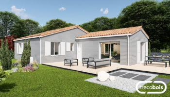 Plan maison bois bardage gris et toit tuiles