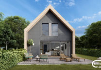 Plan d’une maison bois à étage avec toit cathédrale