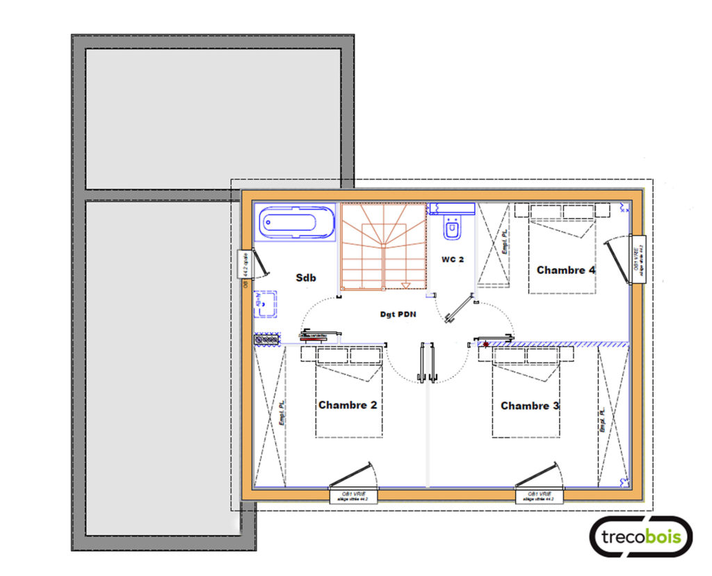 plan-maison-bois-étage-4chambres