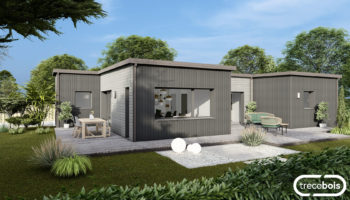 Plan maison bois plain-pied et bardage bois brulé