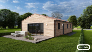 Plan maison bois plain-pied en longueur et toiture tuiles