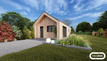 Plan de petite maison bois rectangulaire de 50 m²
